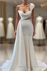 Charming One Shoulder Mermaid Sleeveless Asymmetrical Stretch Satin Semi Formal Prom Dress